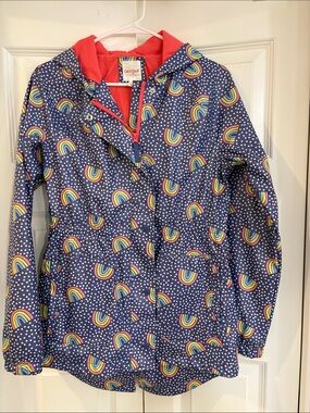 Cat & Jack Blue Raincoat with Rainbow Print and White polka dots